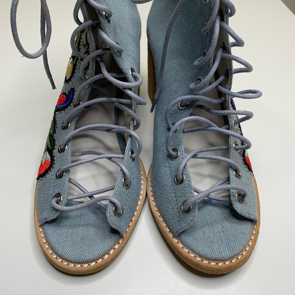 Jeffrey Campbell Cors Lace Up Denim Heeled Booties - Picture 3 of 8